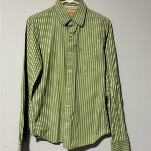 Hollister Olive Green Vertical Stripe Button-Down Shirt